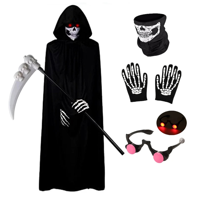 Halloween Death Black Cloak and Skeleton Costume Prop Set