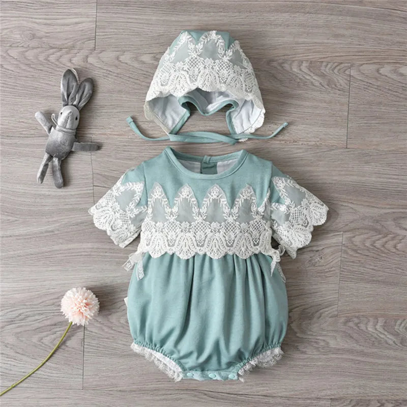 Newborn Lace Rompers With Hats for Summer childrensterritory