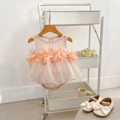 Sleeveless Flower Design Summer Bodysuits For Baby Girls childrensterritory