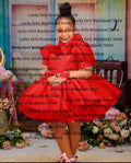 Pink Fluffy Bow Design Birthday Party Dresses For Girls childrensterritory