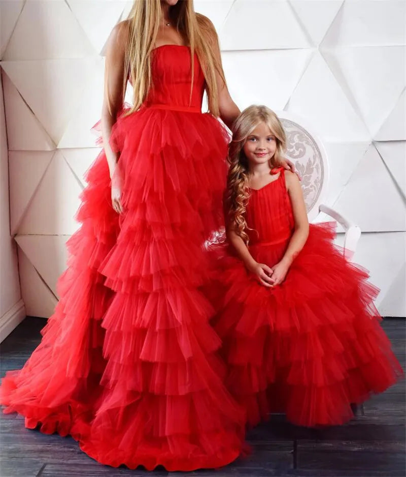 Ruffle Tulle Mother Daughter Matching Party Dresses childrensterritory