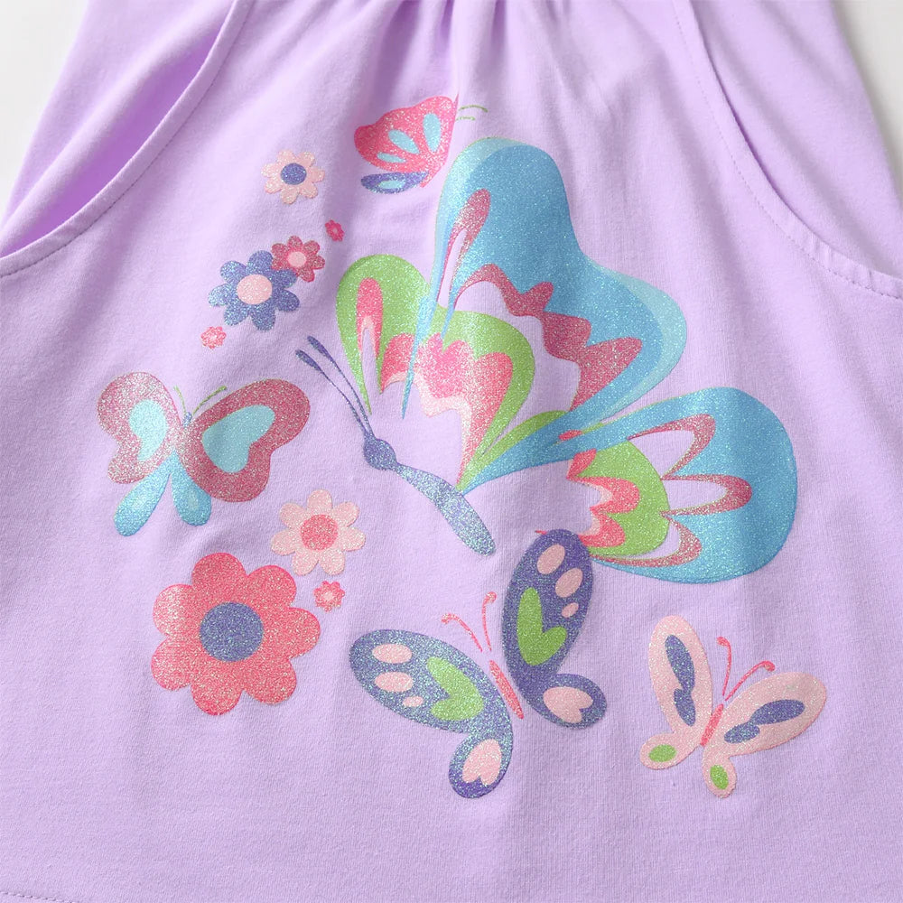 Cartoon Butterfly Design Kids Girls Cotton Dress for Summer