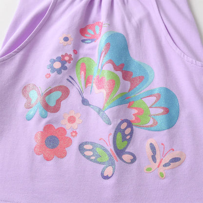 Cartoon Butterfly Design Kids Girls Cotton Dress for Summer