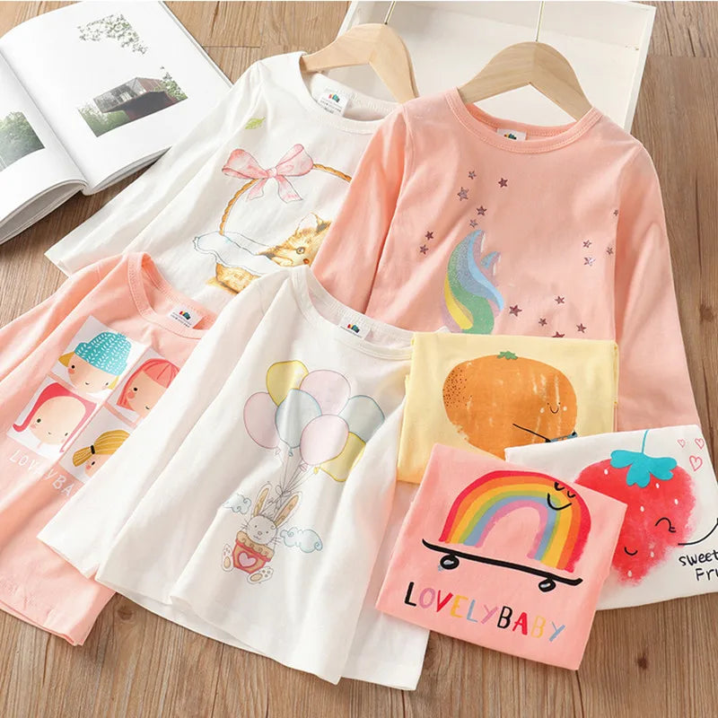 Girls' Cartoon Print Long Sleeves Stylish Tops
