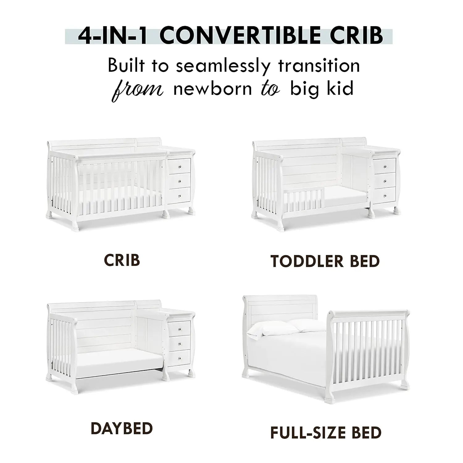 The 4-in-1 White Convertible Crib and Changer Combo childrensterritory