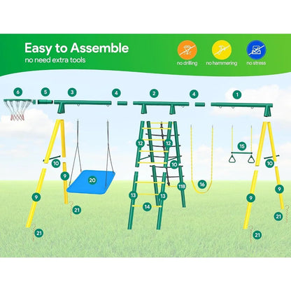 6 in 1 Kids Heavy-Duty Metal Swing Sets for Backyard