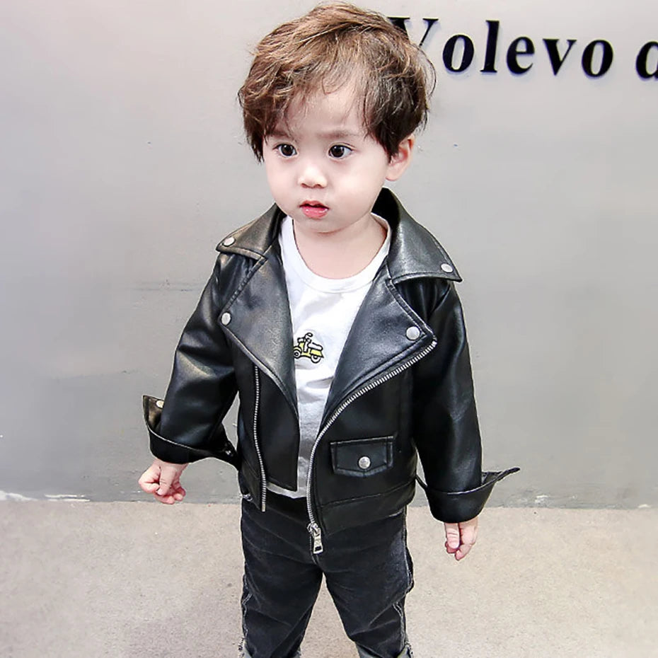 Little Boys Girls Solid Leather Jacket For Spring Autumn childrensterritory