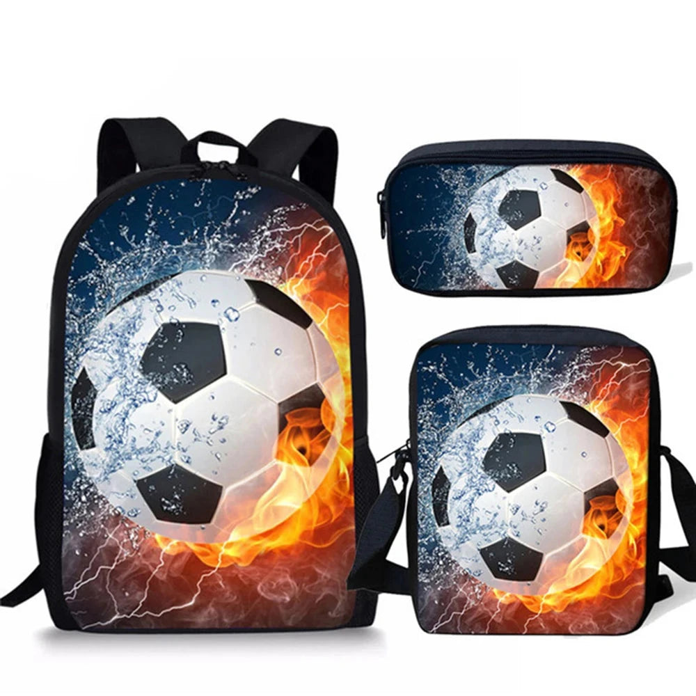 3D Soccer Foot Ball Print 3pcs/Set Kids School Bags Backpack