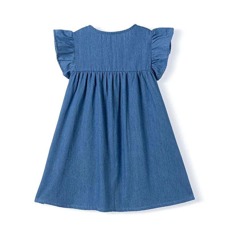 Cartoon Embroidered Little Girls Summer Cotton Dresses childrensterritory