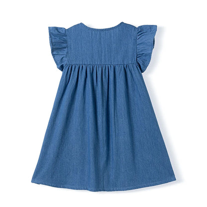 Cartoon Embroidered Little Girls Summer Cotton Dresses childrensterritory