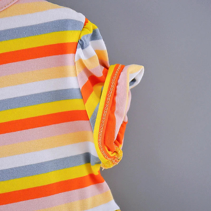 Baby Girl Rainbow Color Striped Lovley Princess Dress childrensterritory
