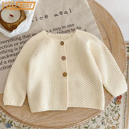 Solid Color Long Sleeve Infant Girls Knitted Cardigans childrensterritory