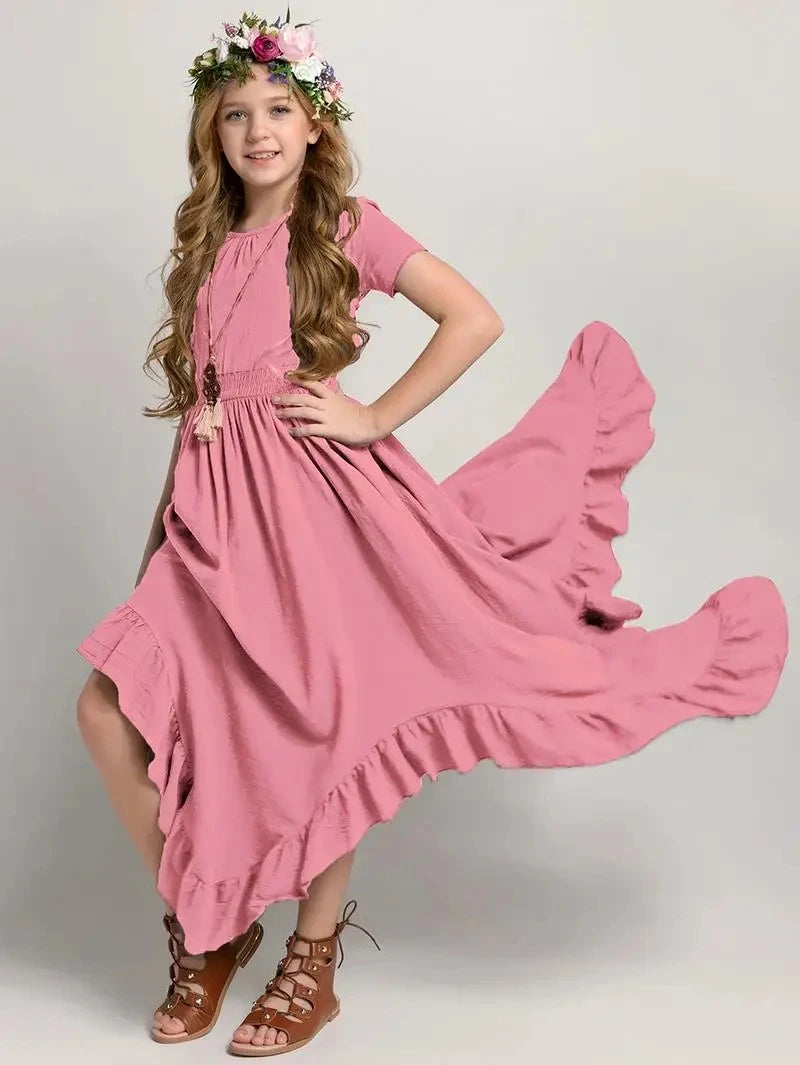 Lace Design Kids Girls Long Cotton Dresses for Summer childrensterritory