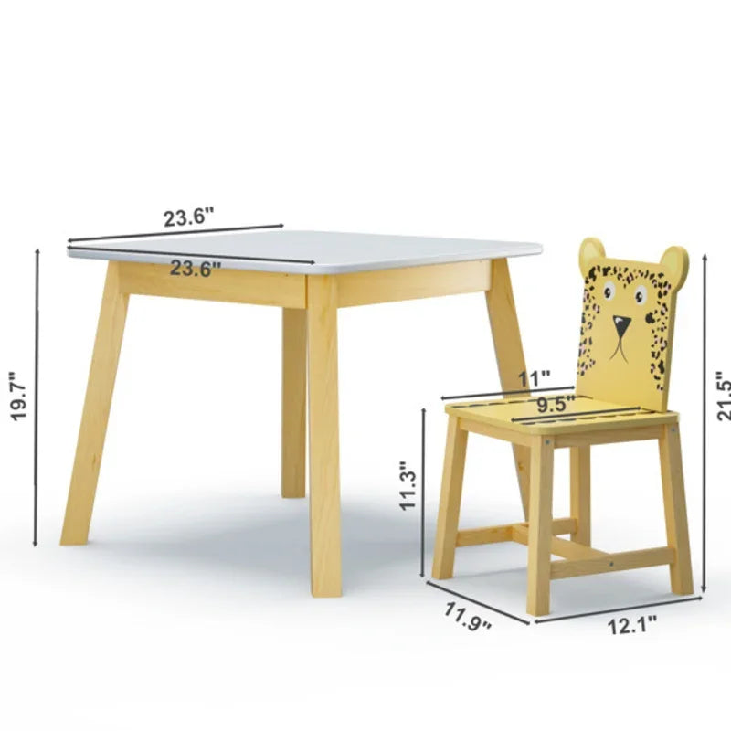 Kids Wood Table Chairs Set, White &amp; Primary