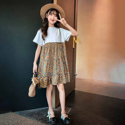 Girls Floral Pattern Patchwork Summer Party Dress childrensterritory
