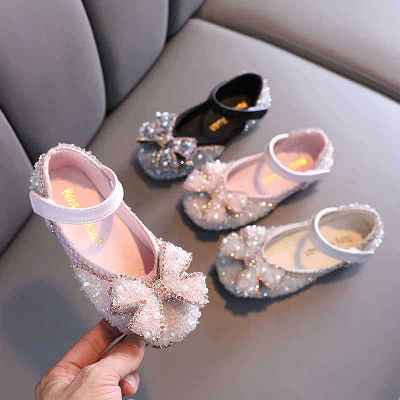 Little Girl Sequin Rhinestone Bow Flat Princess Sandals