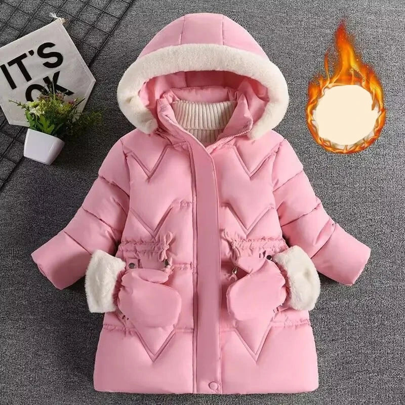 Kids Girls Fur Collar Hat Plush Lining Hooded Coats childrensterritory