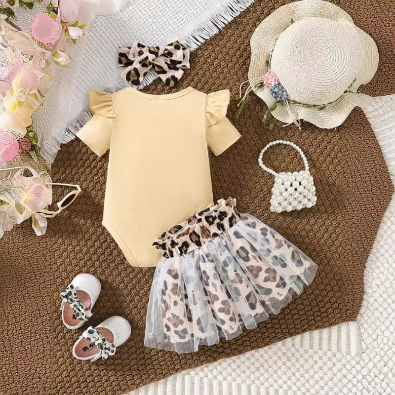 Baby Girl Babe Print Romper and Leopard Print Tulle Skirt Dress