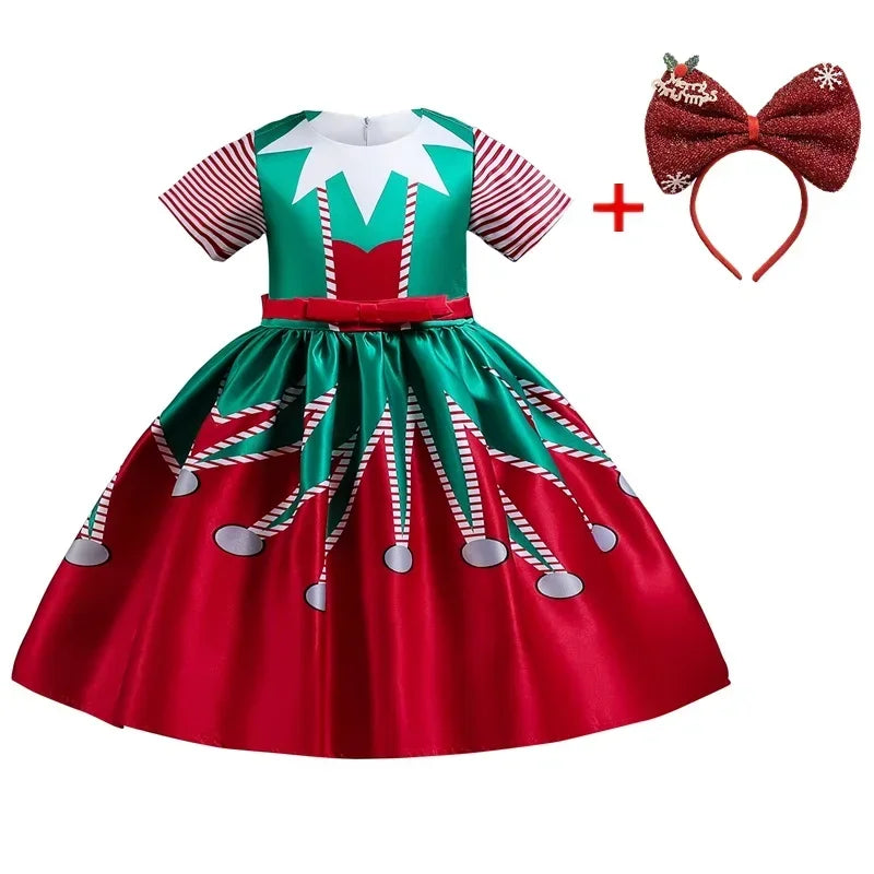 Girls Printed Santa Claus Christmas Party Dress