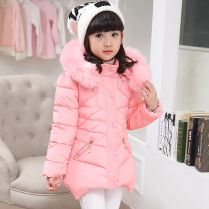Kids Girls Mid-Length Hooded Windbreaker Coats childrensterritory