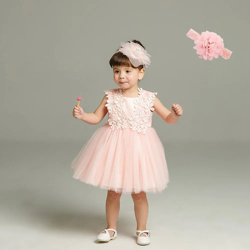 Little Girls Bow Lace Design White Baptism/Bridesmaid Dresses