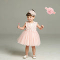 Little Girls Bow Lace Design White Baptism/Bridesmaid Dresses