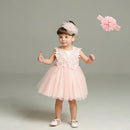 Little Girls Bow Lace Design White Baptism/Bridesmaid Dresses