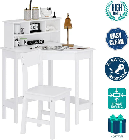 Kids Wooden Study Desk and Chair with Storage and Hutch childrensterritory