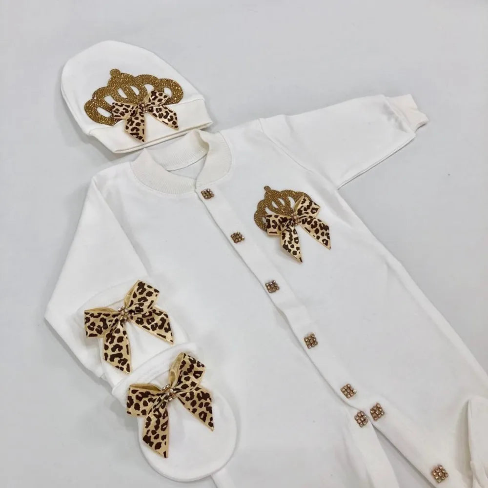 3pcs Pearly Crown Personalised Name Onesie for Newborn Babies childrensterritory