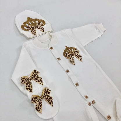 3pcs Pearly Crown Personalised Name Onesie for Newborn Babies childrensterritory