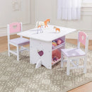 Kids Wooden Heart Stool & Table Set with 4Storage Bins