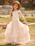 Girls Bohemia Lace Design Backless Chiffon Long Dresses childrensterritory