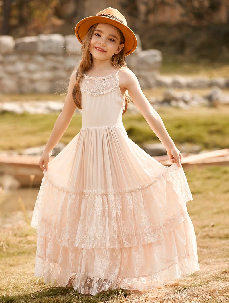 Girls Long Lace Design Plus Size Summer Princess Dresses childrensterritory