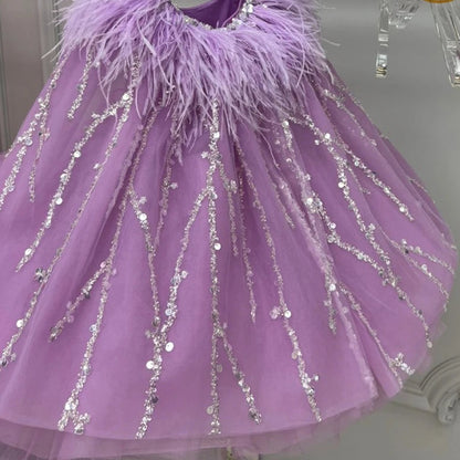 Kids Girls Beading Sequin Ball Gown/Party Dresses with Feather Cape