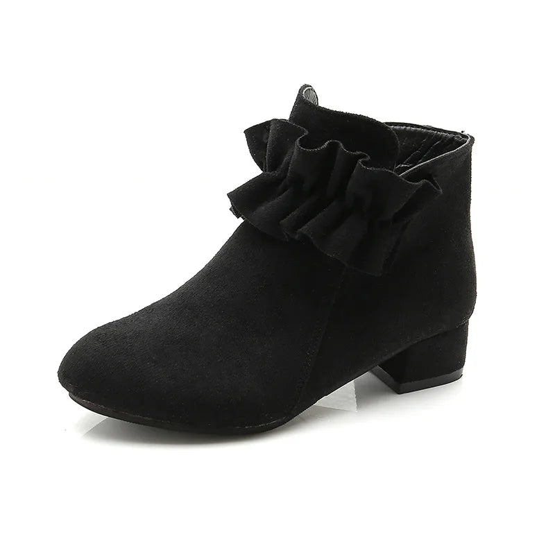 Kids Girls Suede Low Heels Short Ankle Warm Boots childrensterritory