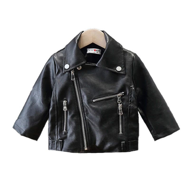 Zipper Design PU Leather Jacket for Baby/Kids