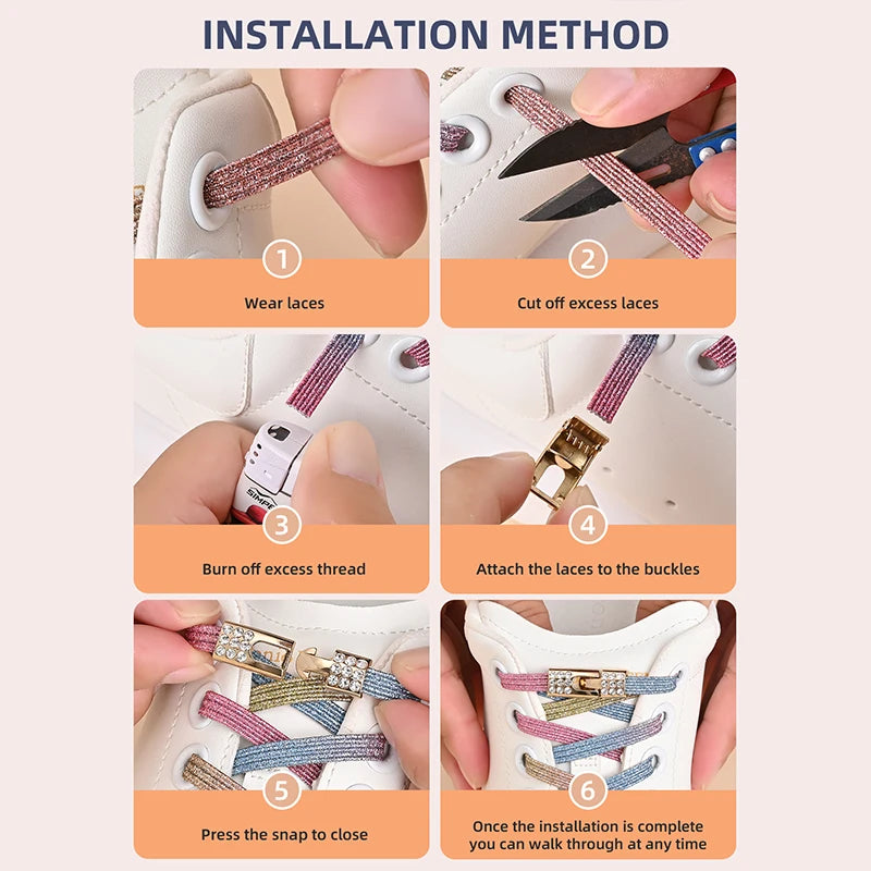 Colorful 1Pair Elastic Lace Shoelaces with Diamond Buckle