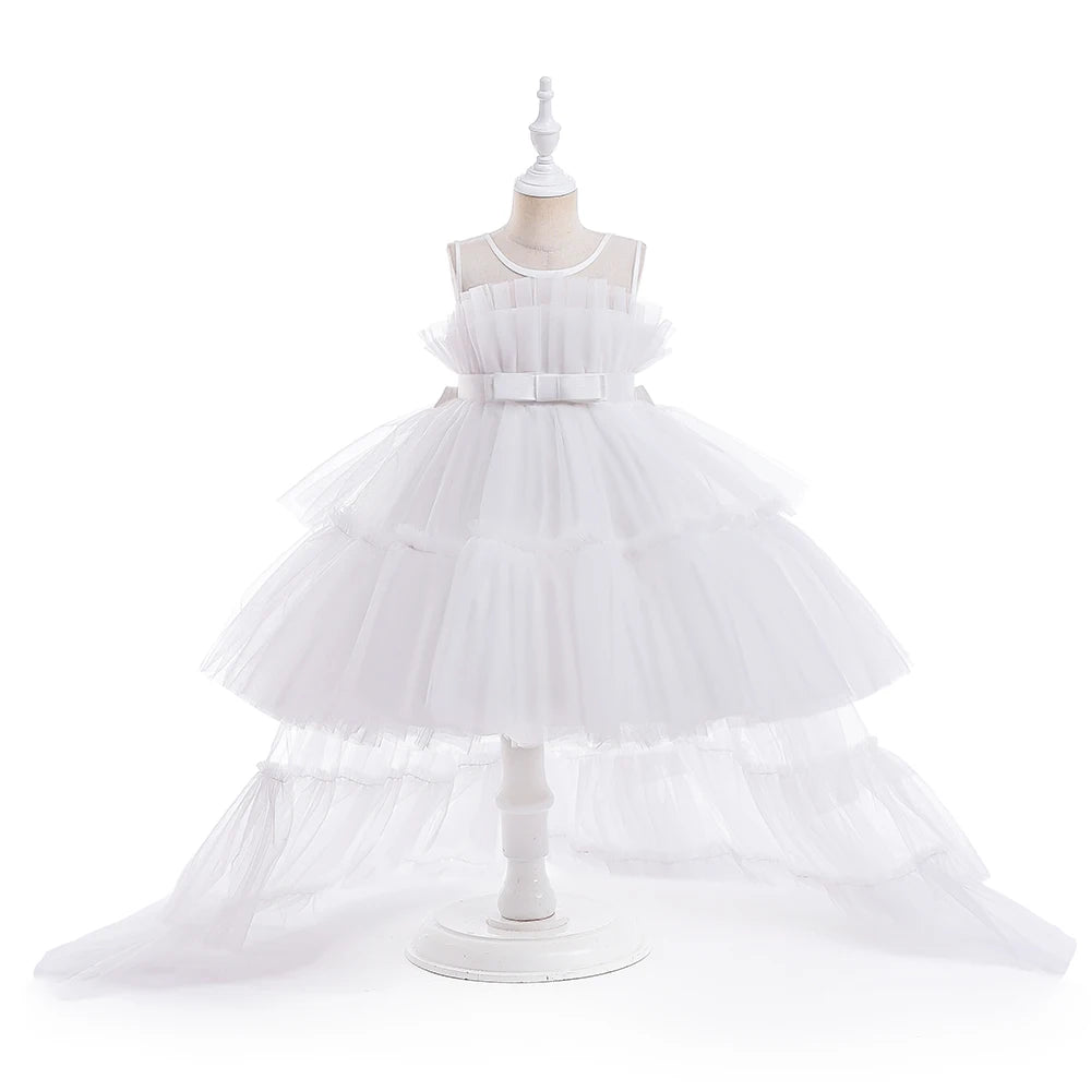 Little Girls Puffy Tulle First Communion Dresses with Trailing childrensterritory