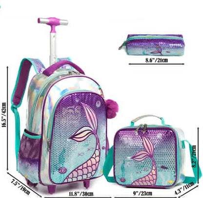 3 in 1 Sequin Design Kids Girls Rolling School Bag/Suitcase Set