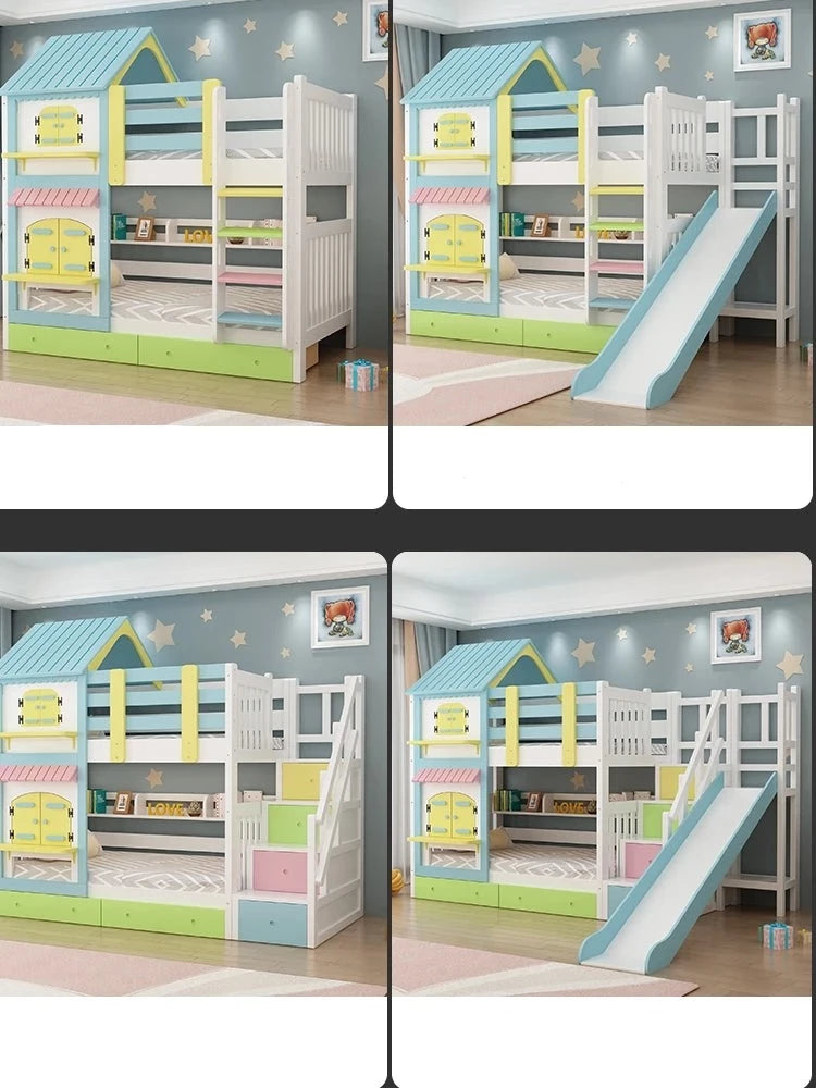 Kids Designer Wooden Bunk Bed Frame with Storage childrensterritory