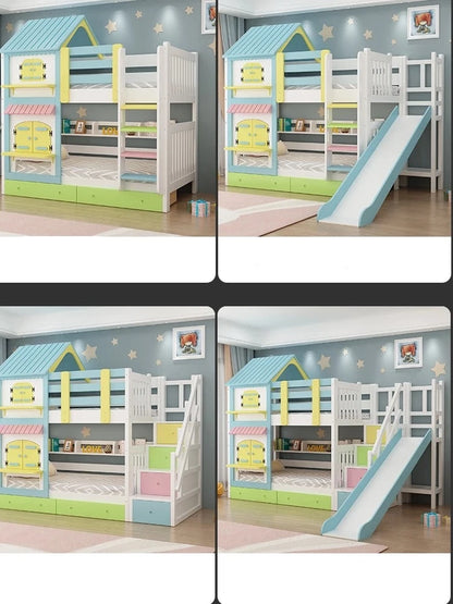 Kids Designer Wooden Bunk Bed Frame with Storage childrensterritory