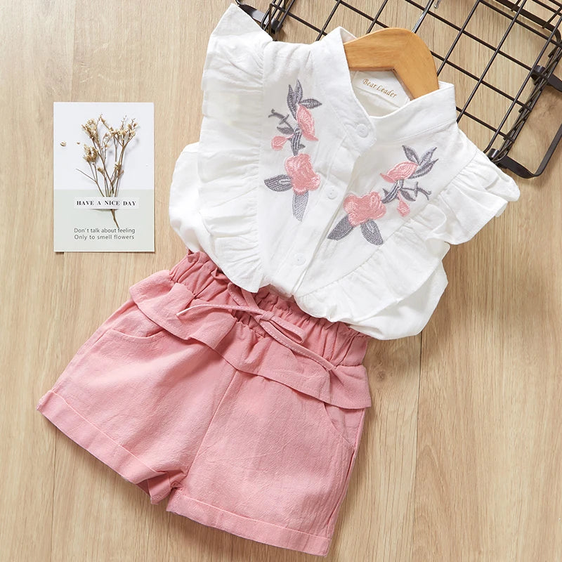 Kids Girls Cotton T-Shirt + Pant Summer 2 Piece Sets