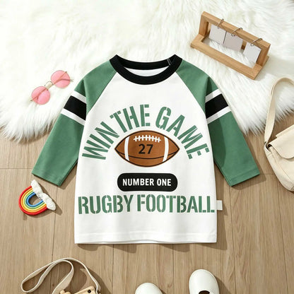 Rugby Letter Print Kids Boys Bottoming Cotton T-shirts