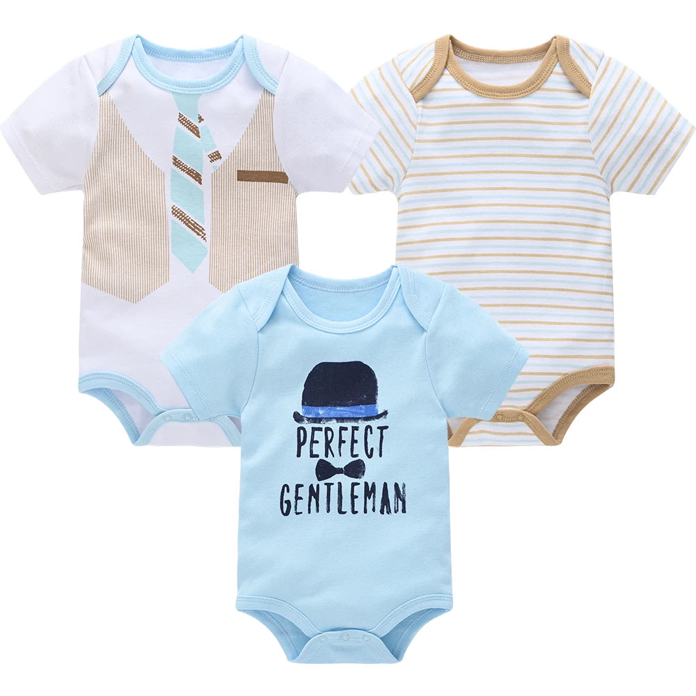 3PCS/Lot Newborn Baby Cartoon Printed Summer Romper
