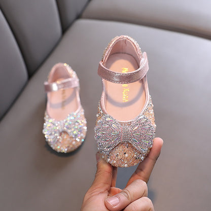 Flat Rhinestone Bowtie Kids Girls Princess Party Shoes childrensterritory