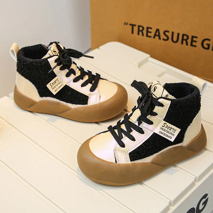 Kids Purple Black High Top Warm Furry Shoes childrensterritory