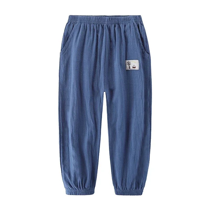 Elastic Waist Solid Color Children Cotton Trousers For Boys Girls