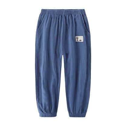 Elastic Waist Solid Color Children Cotton Trousers For Boys Girls