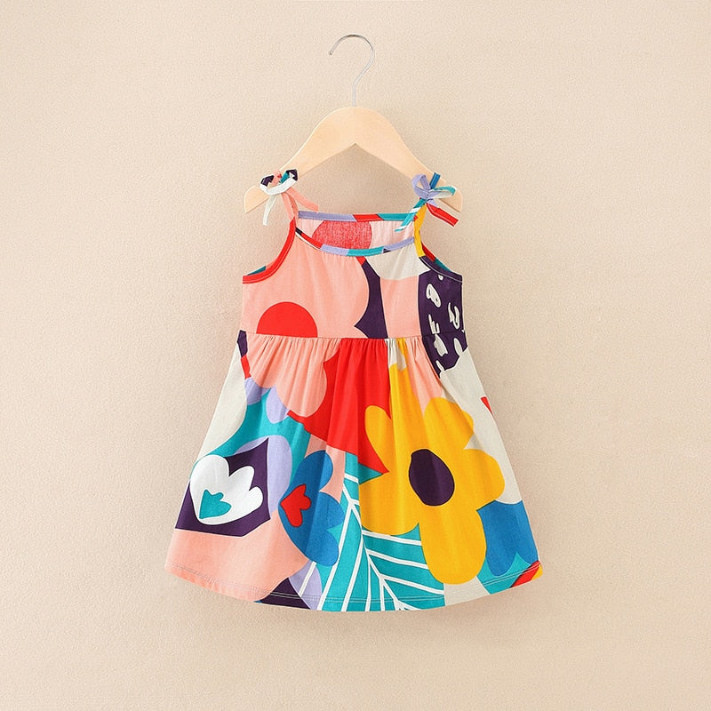Floral Print Kids Girls Sleeveless Cotton Dresses childrensterritory