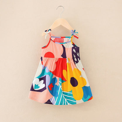 Floral Print Kids Girls Sleeveless Cotton Dresses childrensterritory